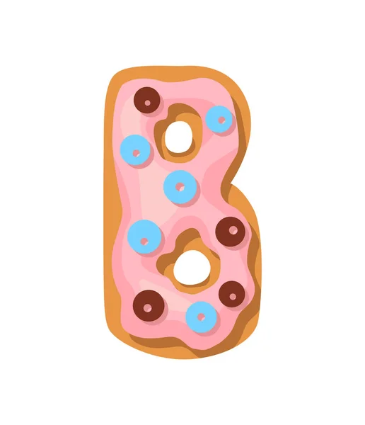 Písmo Cartoon cookies. Cukráři stylizované velké písmeno B. Vector anglicky ABC pečení v barevné glazury. Tvůrčí perníková abeceda. Dětství sladké sušenky a koblihy — Stockový vektor