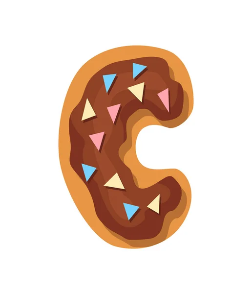 Schrift Cartoon-Cookies. Konditoren stilisierten Großbuchstaben C. Vector Englisch ABC Backen in farbiger Glasur. Kreatives Lebkuchen-Alphabet-Design. Kindheitssüßes Gebäck und Donut — Stockvektor