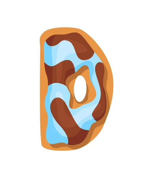 Schrift Cartoon-Cookies. Konditoren stilisierten Großbuchstaben D. Vector Englisch ABC Backen in farbiger Glasur. Kreatives Lebkuchen-Alphabet-Design. Kindheitssüßes Gebäck und Donut — Stockvektor