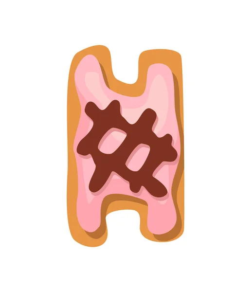 Písmo Cartoon cookies. Cukráři stylizované velké písmeno H. Vector anglicky ABC pečení v barevné glazury. Tvůrčí perníková abeceda. Dětství sladké sušenky a koblihy — Stockový vektor