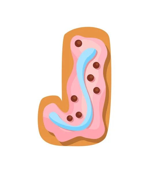 Písmo Cartoon cookies. Cukráři stylizované velké písmeno J. Vector anglicky ABC pečení v barevné glazury. Tvůrčí perníková abeceda. Dětství sladké sušenky a koblihy — Stockový vektor