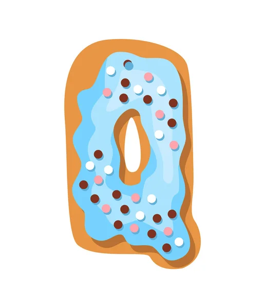 Písmo Cartoon cookies. Cukráři stylizované velké písmeno Q. Vector anglicky ABC pečení v barevné glazury. Tvůrčí perníková abeceda. Dětství sladké sušenky a koblihy — Stockový vektor