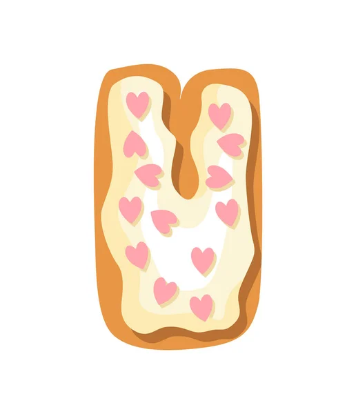 Písmo Cartoon cookies. Cukráři stylizované velké písmeno U. Vector anglicky ABC pečení v barevné glazury. Tvůrčí perníková abeceda. Dětství sladké sušenky a koblihy — Stockový vektor