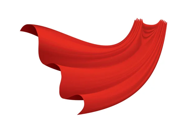 Superhrdina červený plášť na bílém pozadí. Šarlatový hedvábný plášť. Mantle kostým nebo pokrytí kreslený vektor ilustrace. Létající karnevalové oblečení — Stockový vektor