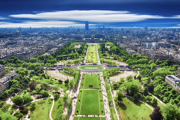 Top view from Eiffel tower on famous Champs de Mars