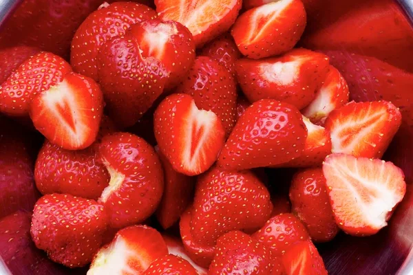 Fresas Rodajas Tazón Imagen De Stock