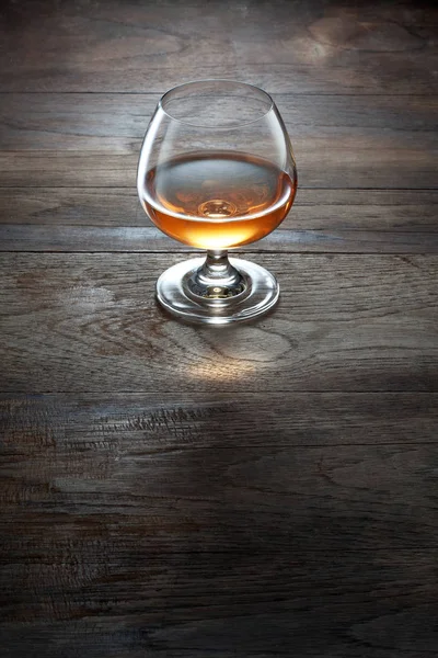 Vue Verre Cognac Sur Surface Table Bois Couleur Marron — Photo