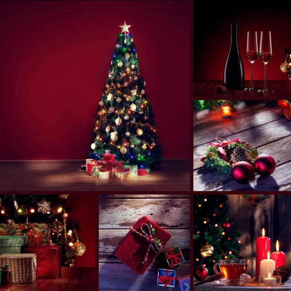 Merry Christmas New Year Theme Collage Composed Different Images — Stock Photo, Image