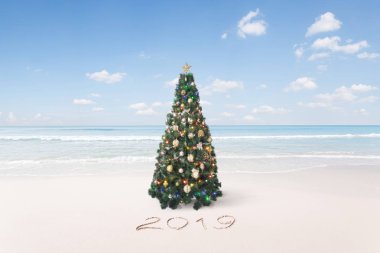 Güzel bir Noel ve yeni yıl temalı tropikal plaj manzarası 