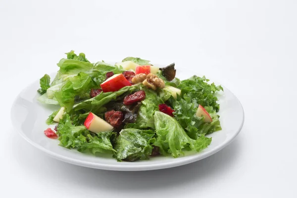 Zár Megjelöl Kilátás Friss Növényi Saláta Fehér Háttér — Stock Fotó