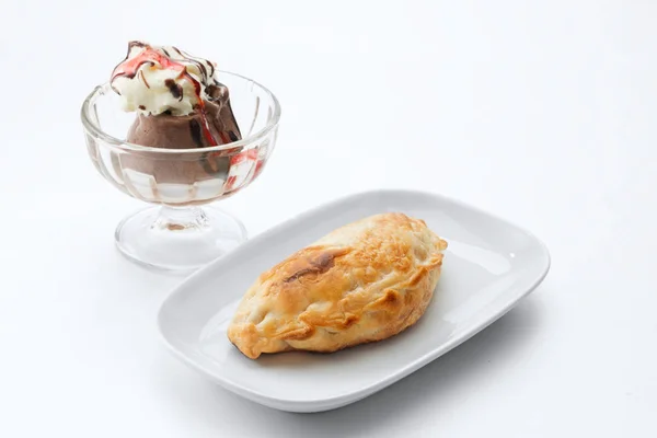 Close View Nice Yummy Empanada Ice Cream White Table — Stock Photo, Image