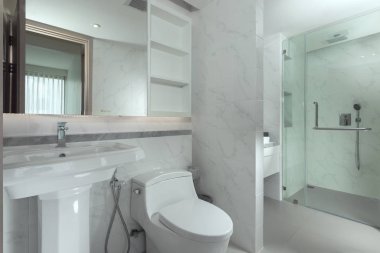 Güzel modern tarz gri banyo içi manzarası 