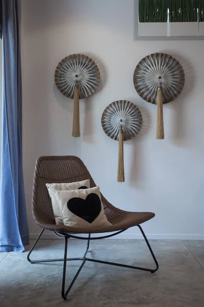Vista Cadeira Agradável Decoração Redonda Metal Interior Estilo Moderno — Fotografia de Stock