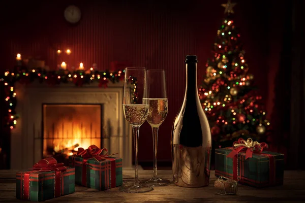 Close View Champagne Gifts Color Back — Stock Photo, Image