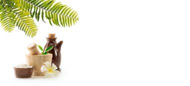 Beyaz sırtında havan tuzu ve yağ manzarasını kapat. Pankart.