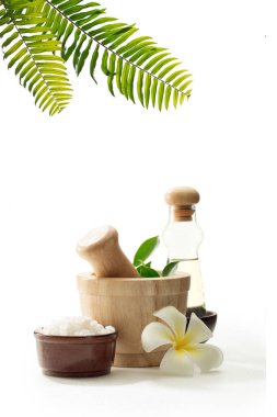 Beyaz sırta havan topu tuzu ve yağ manzarasını kapat. 