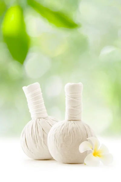 Close View Herbal Massage Compress Green Back — Stock Photo, Image