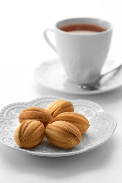 Close View Dessert Plate Cup Tea White Background — Stock Photo, Image