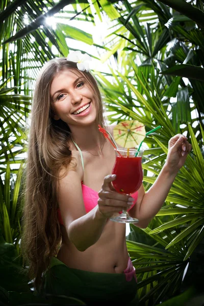Portrait Nice Young Woman Hanging Tropical Jungle — Stock Photo, Image