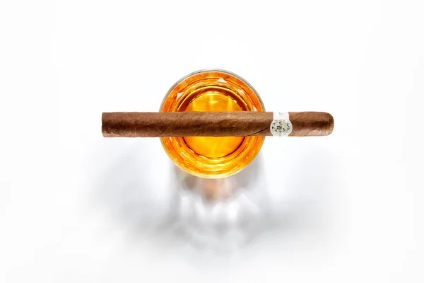 Logos Trademarks Self Made Labels Closed View Glass Whiskey Cigar — Stock Photo, Image