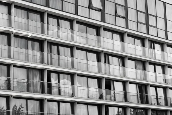 Glass Facade Many Glazed Balconies Black White — Stock Photo, Image