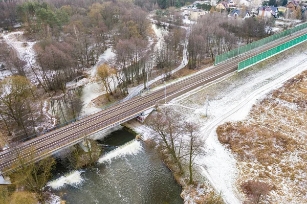 Viaducto Ferroviario Sobre Río Foto Invierno — Foto de Stock