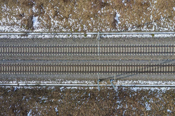 Top View Railway Tracks Winter Time — Stock Photo, Image