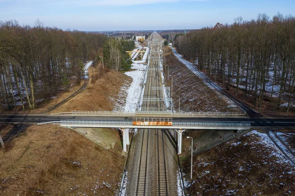 Vue Supérieure Sur Les Voies Ferrées Passage Supérieur Heure Hiver — Photo