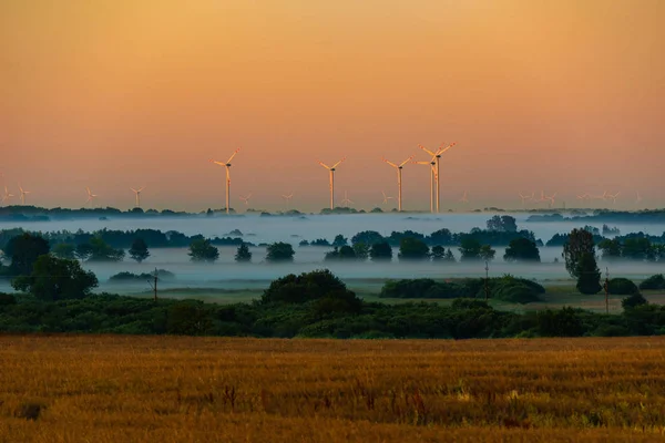 Windturbines en mist — Stockfoto