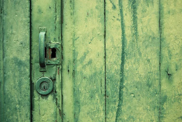 Old Vintage Door Unusual Green Color Old Handle Lock — Stock Photo, Image