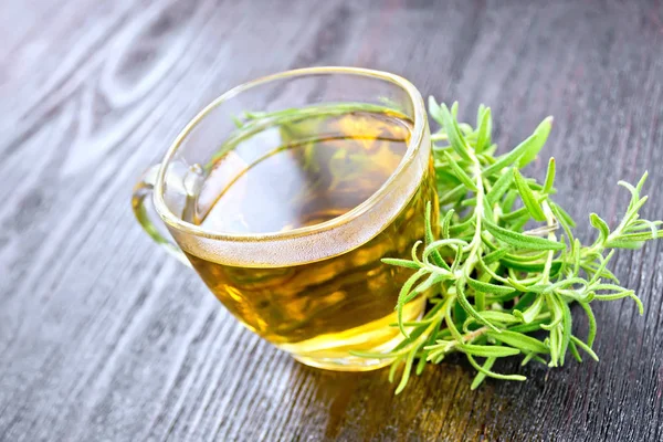 Rosemary Herbal Tea Cup Wooden Board Background — Stock Photo, Image