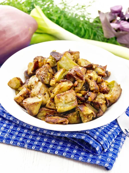 Eggplant fried on white wooden board — Stock Photo, Image