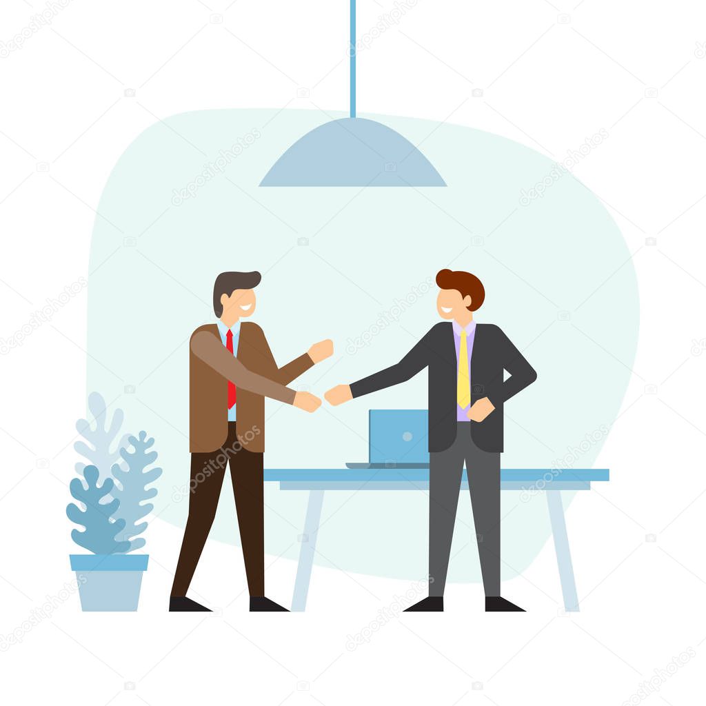 Two businessmen shaking hands. Good deal. Meeting of business partners. Vector illustration