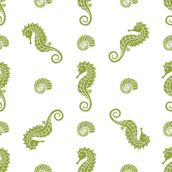 Pattern Seahorse Shells Sea Wallpaper Background Underwater Inhabitants — Stock Vector