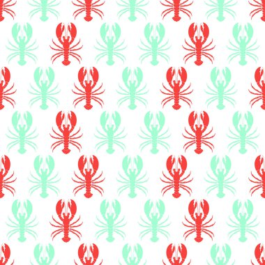 kırmızı ve turkuaz ıstakoz ile Seamless modeli ile renkli ıstakoz, deniz öğelerinin arka plan duvar kağıtları