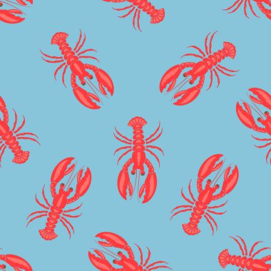 kırmızı ıstakoz ile Seamless modeli ile ıstakoz mavi, deniz öğelerle arka plan duvar kağıtları