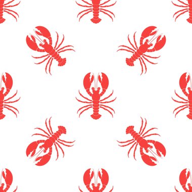 Beyaz, arka plan deniz unsurları ile istakoz ile Seamless modeli kırmızı ıstakoz ile duvar kağıtları.