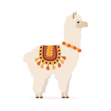 şirin çizilmiş lama veya alpaka. Komik hayvan. Vektör çizim parlak zemin üzerine