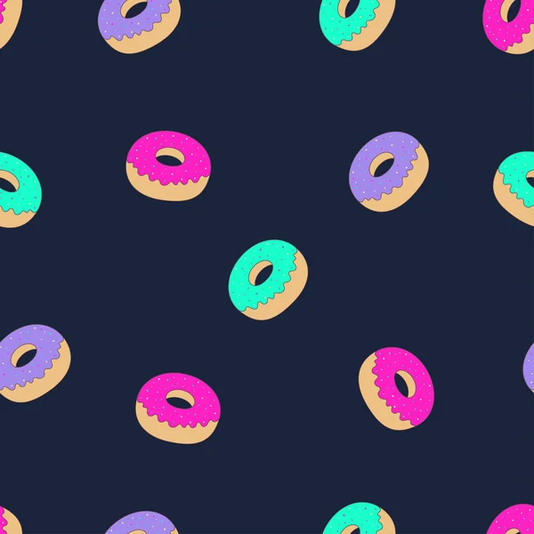Візерунок Пончиками Барвистим Квітковим Візерунком Синьому Яскравому Фоні Пончиками Шпалери — стоковий вектор