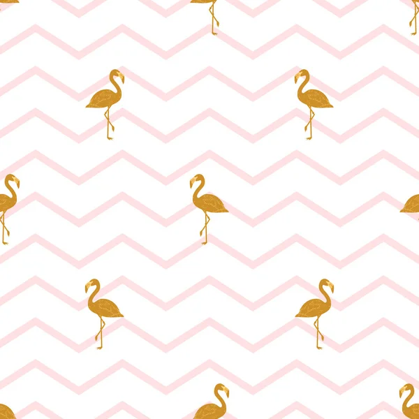 Flamingo Złoty Wzór Różowe Paski Słodkie Tło Tropikalnych Ptaków Tapeta — Wektor stockowy