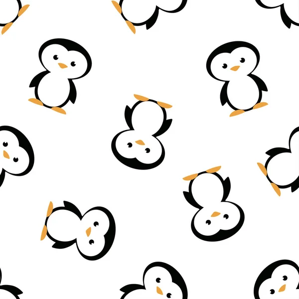 Muster Mit Amüsanten Cartoon Pinguinen Auf Weißem Niedlichem Hintergrund Mit — Stockvektor