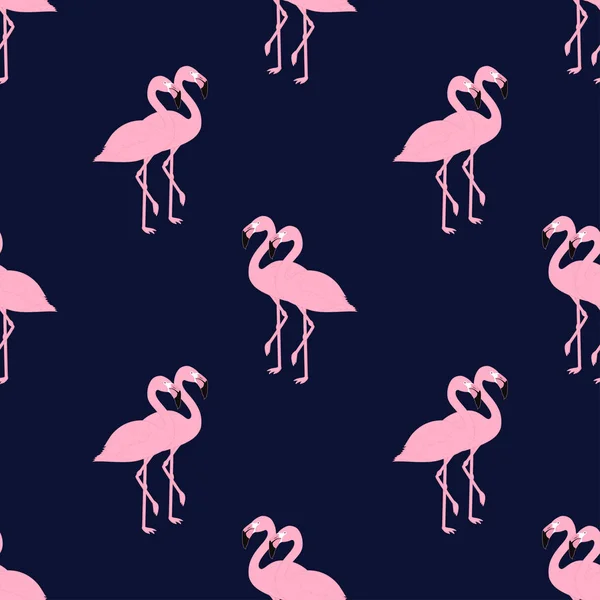 Wzór Różowych Flamingów Ciemnym Tle Niebieski Ładna Egzotycznych Ptaków Tapeta — Wektor stockowy