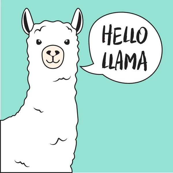 Llama Blanca Con Letras Hola Llama Cartel Motivacional Para Impresiones — Vector de stock