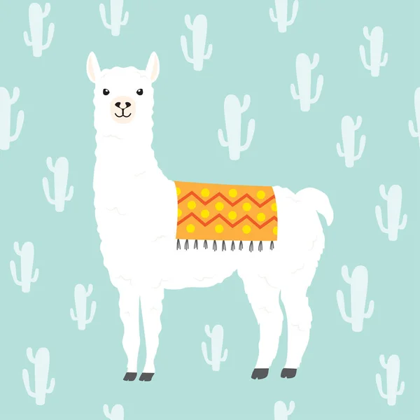 Bílá Lama Alpaka Kaktus Bezešvé Vzor Vektorové Ilustrace — Stockový vektor