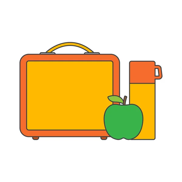 Mittagspause Oder Mittagszeit Lunchbox Mit Schulessen Apfel Und Wasser Vektorillustration — Stockvektor