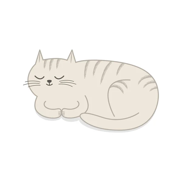 Gatto Dormiente Isolato Sfondo Bianco Illustrazione Vettoriale — Vettoriale Stock