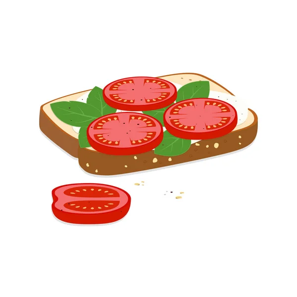 Toast Mozzarella Tomatoes Basil Seasonings Healthy Light Breakfast Idea Lunch — Stock Vector