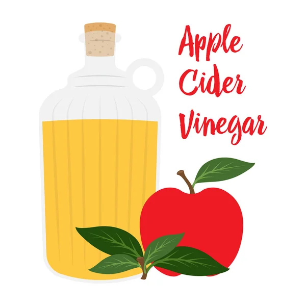 苹果酒醋在玻璃瓶里配苹果果 在白色背景上隔离 矢量插图 — 图库矢量图片