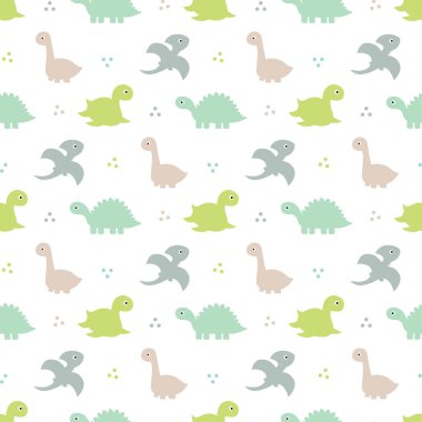 şirin çocuklar kızlar ve erkekler için beyaz arka plan üzerinde renkli dinozorlar desen oluşturmak eğlenceli karikatür çizim, Tekstil ve kumaş için zemin
