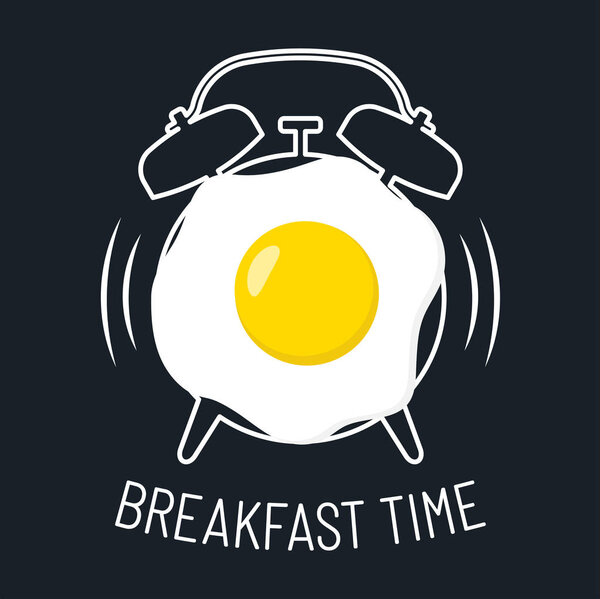 Breakfast time. Fried egg and alarm clock. Vector illustration